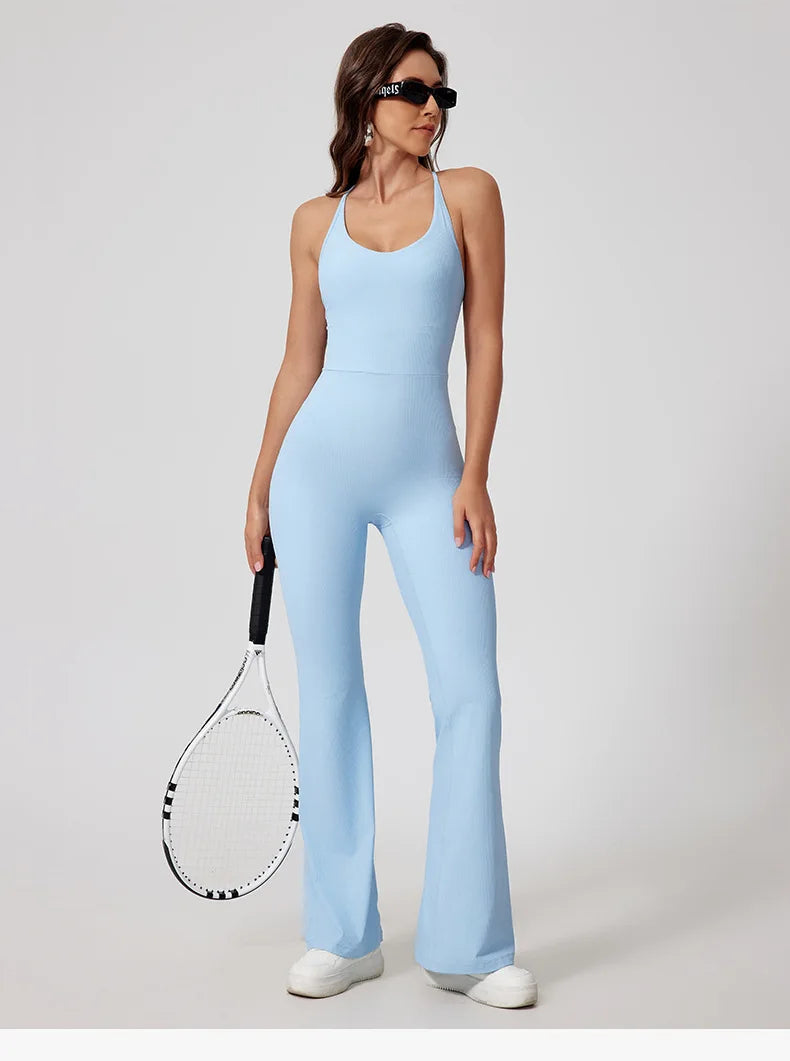 Seamless Yoga Jumpsuit Sets Beautiful Back Tight Hip Lift Trousers Micro Flared Trousers Outdoors Sports Fitness tracksuit Woman