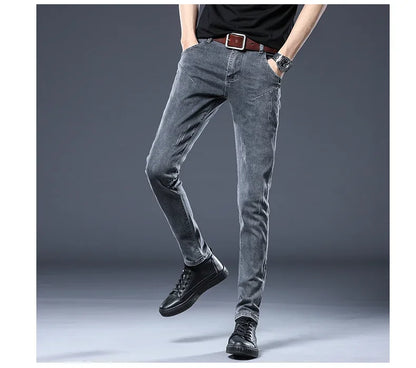 2026 New Gray Skinny Jeans Men's Slim Elastic Korean Fashion Vintage Casual Feet Male Clothing Denim Trousers 27-36