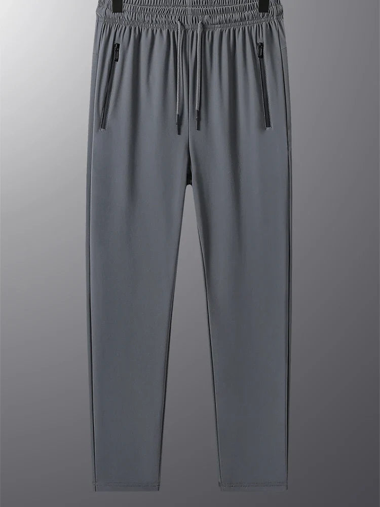 Summer Ice Silk Men Quick Drying Breathable Casual Pants Comfortable Loose Large Size High Elastic Outdoor Running Sports Pants