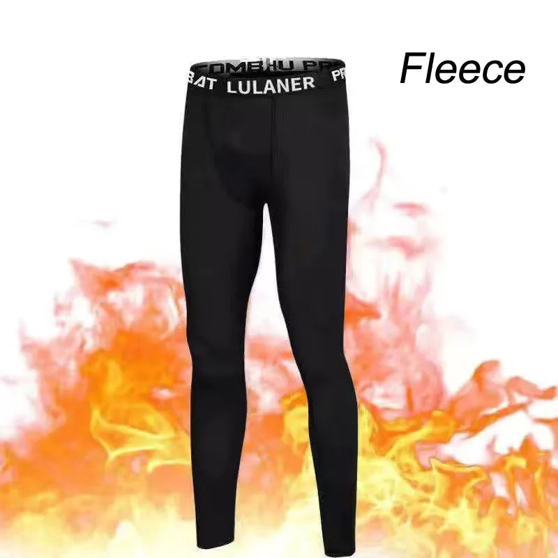 Mens Warm Compression Leggings 1-2 Pcs Sport Training Pants Dry Fit Running Tights Fitness Basketball Jogging Fleece Trousers
