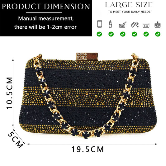 Elegant High Heels Shoes and Bag Set for Women Pointed Toe Black Color Hollow Rhinestones Matching Bag