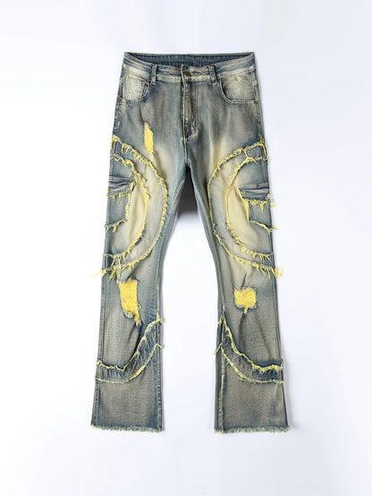 European and American men's ripped stretch jeans with fringe - the best choice for fashion wear