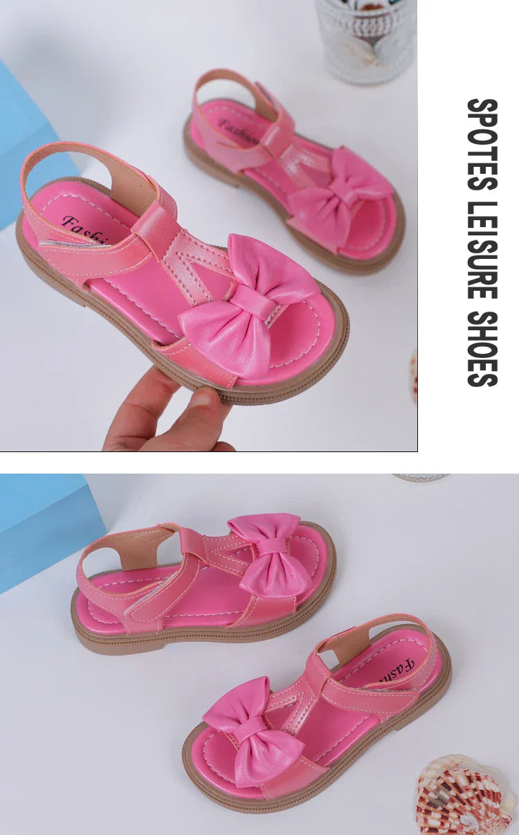 Kids Fashion Girls Sandals New Bow Versatile Open-toe Breathable Simple Platform Casual Shoes Hook Loop Princess Shoes