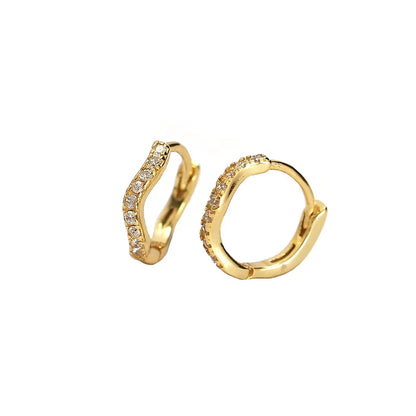 925 Sterling Silver Fashion Statement Gold Wavy Geometry Huggies Hoop Earrings for Women Bohemian Jewelry Ear Buckle Gift