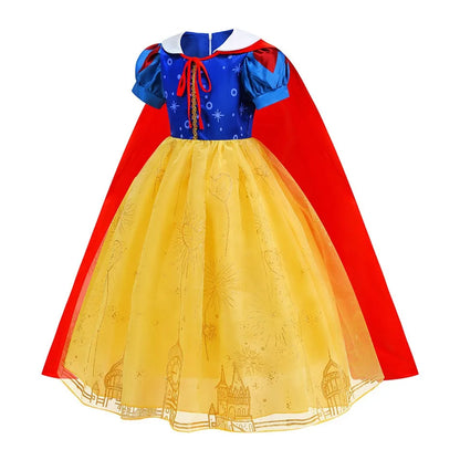Vestido Laranja Disney Princesa Cosplay de Manga Curta Fofo com Renda para Meninas + Capa + Conjunto de Acessórios Presente de Aniversário