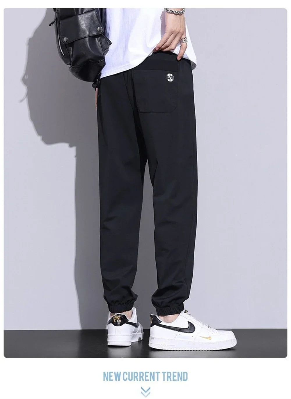 New Ice Silk Pants Men's Fashion Brand Loose Leg Tie Sports Quick Drie 2023 Summer Thin Breathable Cropped Casual Pants