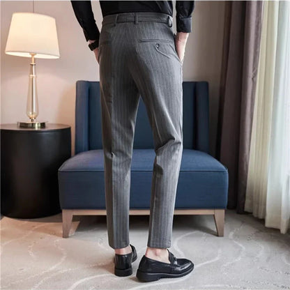 Men's Slim Fit Pinstripe Dress Pants, Stretch Comfort and Thickened Fabric for Business Casual Office Wear