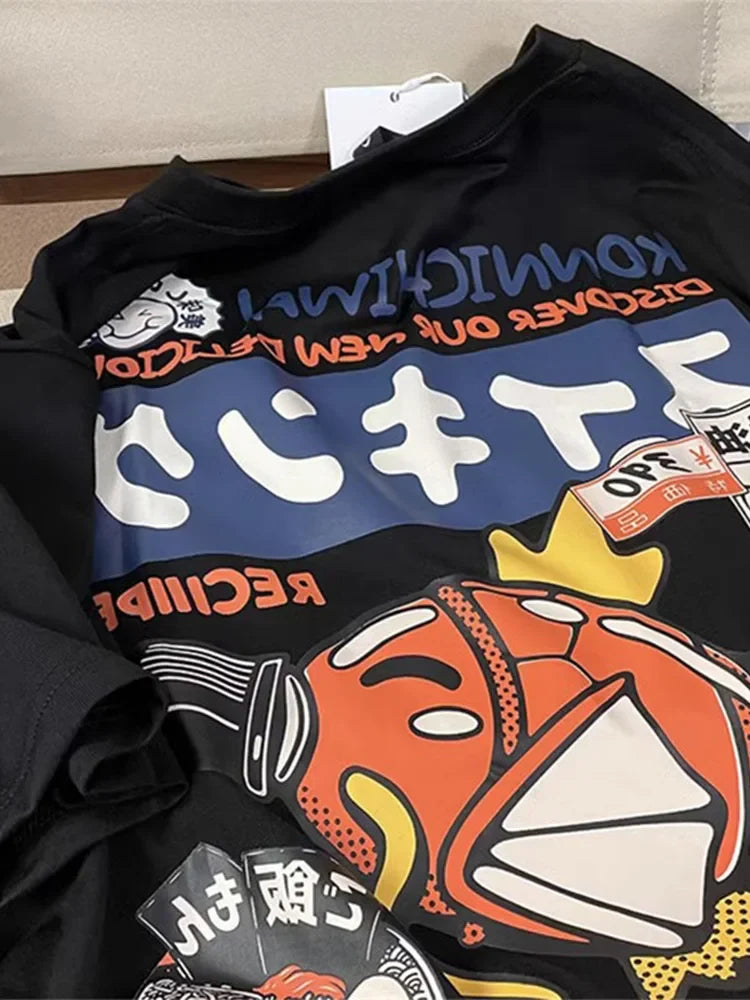 Parent-child Clothing Summer Ins Harajuku Japanese Carp Short-sleeved T-shirt Men's Tide Brand Street Loose Couple Tops Clothing