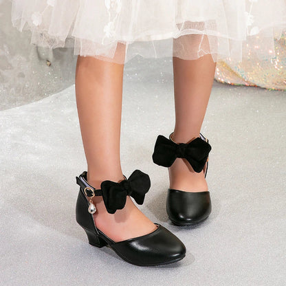 New Children High Heels Ankle-strap Bowknot Girl Princess Dress Sandals Sweet Wedding Party Versatile Kids Fashion Catwalk Shoes