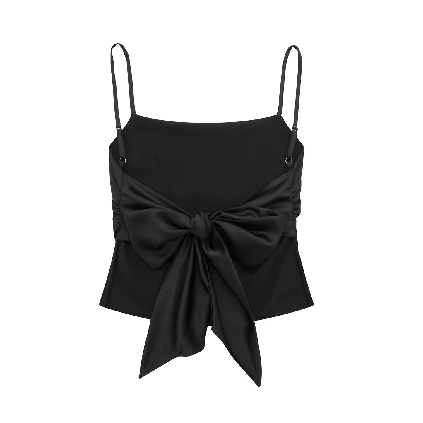 Women Summer Back Bow Solid Satin Backless Sling Crop Top Chic Female Sexy Clothing Streetwear Camis Mujer 2024 Fashion
