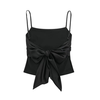 Women Summer Back Bow Solid Satin Backless Sling Crop Top Chic Female Sexy Clothing Streetwear Camis Mujer 2024 Fashion