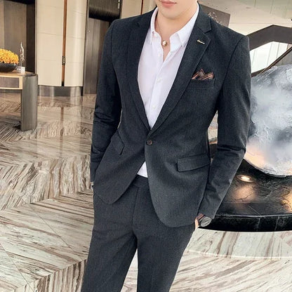 S-7XL Jacket + Pants / Luxurious High -end Brand Solid Color Men's Casual Business Slim Suit Two -piece Suit Groom Wedding Suit