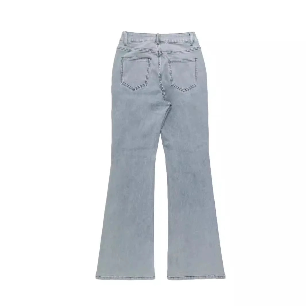 Wide Leg Denim Pant Distressed Washed Full Ankle Length