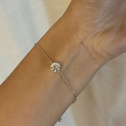 1CT Round Cut Moissanite Solitaire Diamond  Bracelet for Women Men 925 Silver Minimalist Charm Bracelet Wrist Chain Adjustable
