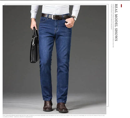 Tamanhos Grandes 40 42 44 46 2025 Nova Calça Casual Social Elástica Calça Jeans Azul Clássico Masculina Calça Jeans Solta Reta Masculina
