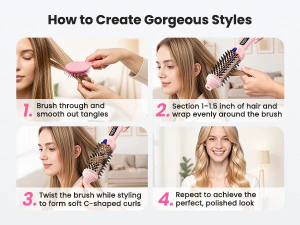Ionic Thermal Brush Dual Voltage 6 Temperature Settings & LED Digital Display For Curling And Straightening Hot Air Styler