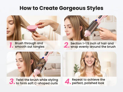 Ionic Thermal Brush Dual Voltage 6 Temperature Settings & LED Digital Display For Curling And Straightening Hot Air Styler