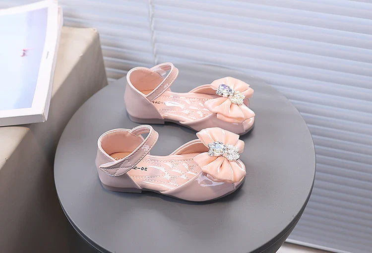 Girl's Fish Mouth Shoes with Rhinestone Bear Decos Prom Party Sandals for Kids Girl Nice Butterfly-knot Students Footwear I10281