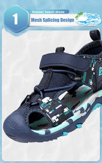 Kids Sandals Boys Breathable Anti-Slip Soft Sole Summer Beach Shoes Outdoor Lightweight Children Sandals with Adjustable Straps