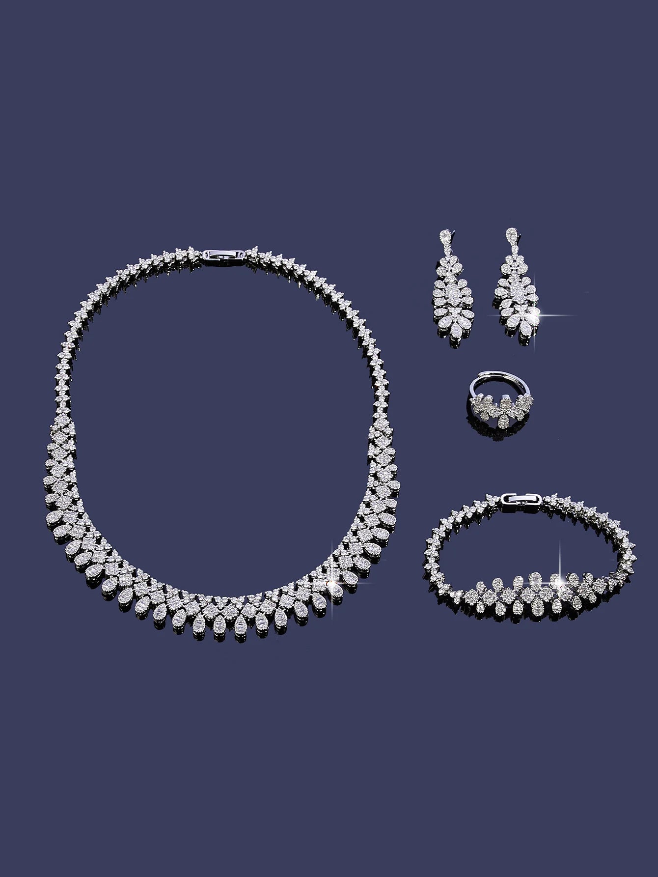 2025 New 4-Piece Bride Cubic zirconia Necklace Set Women's Party Bridal Wedding Jewelry Set