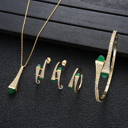 NEW Famous Brand Waterdrop Necklace Bracelet Ring Earrings For Women Wedding Party Cubic Zircon Dubai Bridal Jewelry Set HXS001