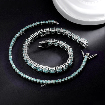 Luxury 3/4/5MM Full Blue Green Moissanite Tennis Bracelet for Men Women S925 Red Pass Diamond Test Bracelets Wholesale Gift
