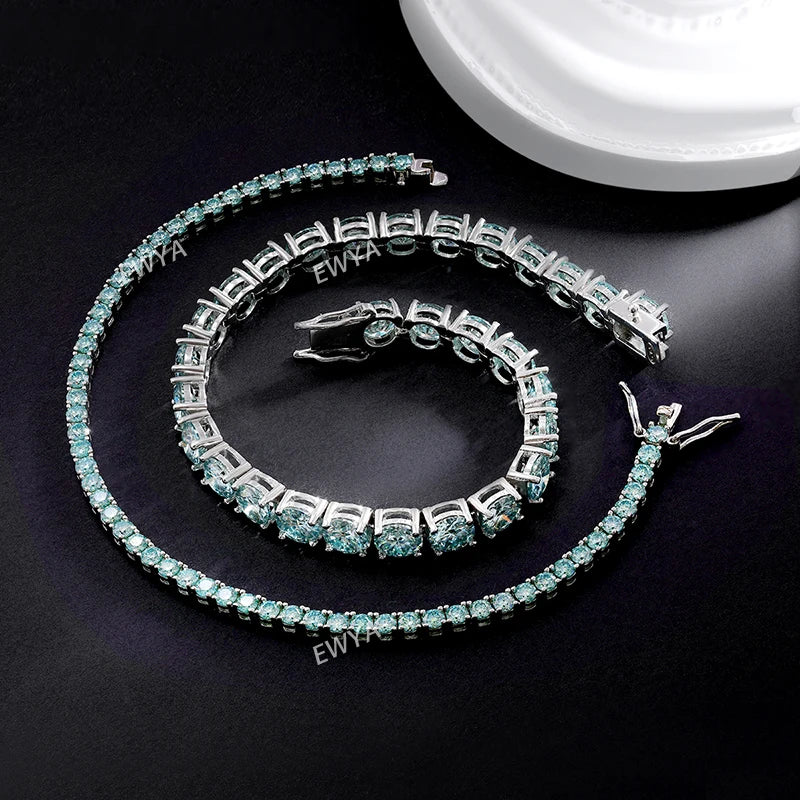 Full 3/4/5/6.5MM D Color Blue Green White Moissanite Tennis Bracelet for Men Women S925 Silver All Diamond Link Bracelets