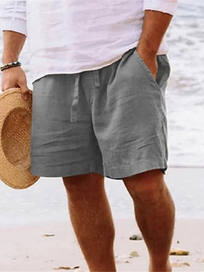 2025 New Summer New Men's Cotton Linen Breathable Shorts Hawaii Beach Pants Male Solid Color Trousers Loose Versatile Streetwear