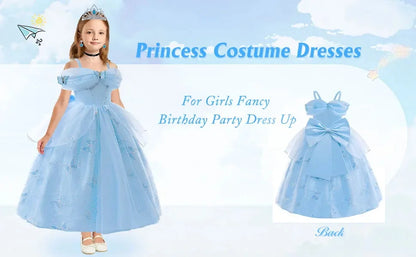 Children's Party Dresses For Girls Elegant Cinderella Princess Dress Kids Girl Butterfly Blue Evening Dress Summer Prom Dress