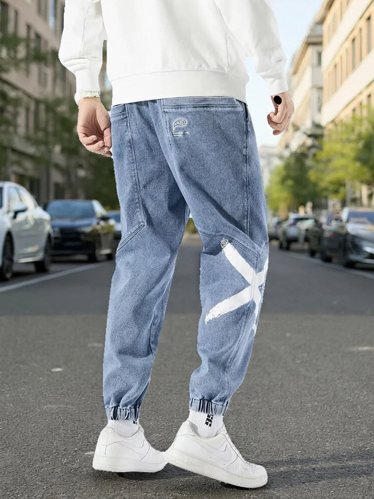 2026 New Summer Men's Jeans Denim Jogger Pants Streetwear Style Ankle-Length Baggy Jeans with Drawsting Waist Asian Size XL-6XL