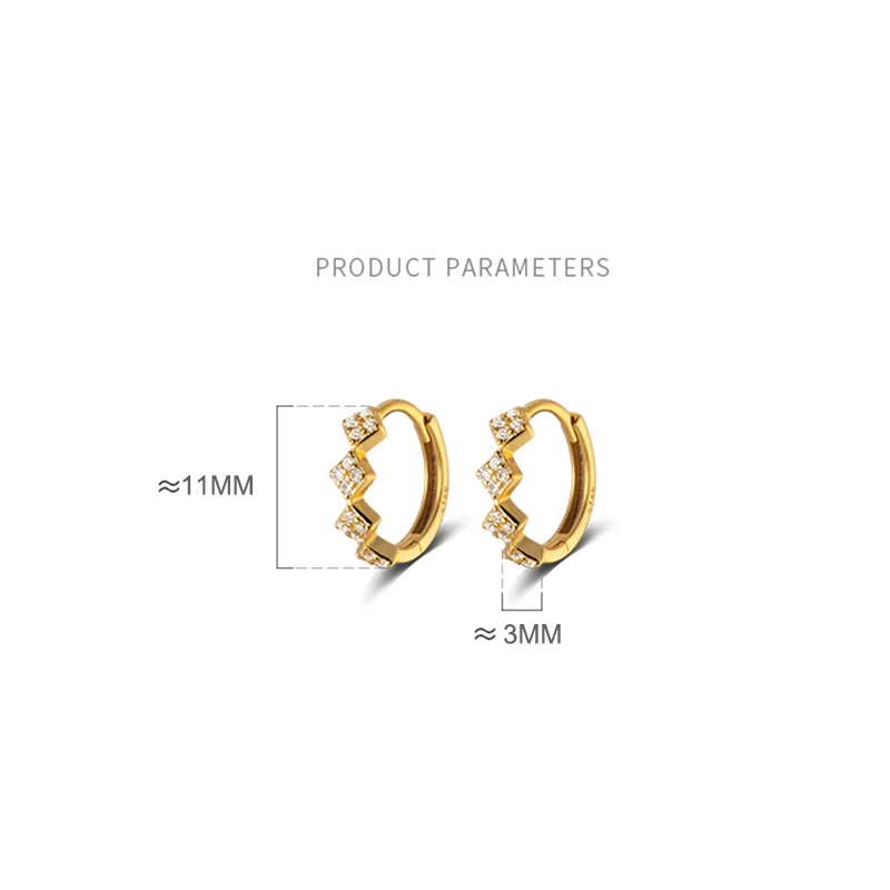 925 Sterling Silver Geometric Diamond Pavé CZ Zircon Charm Hoop Earrings for Women Fine French Huggies Piercing Jewelry