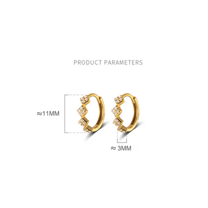 925 Sterling Silver Geometric Diamond Pavé CZ Zircon Charm Hoop Earrings for Women Fine French Huggies Piercing Jewelry