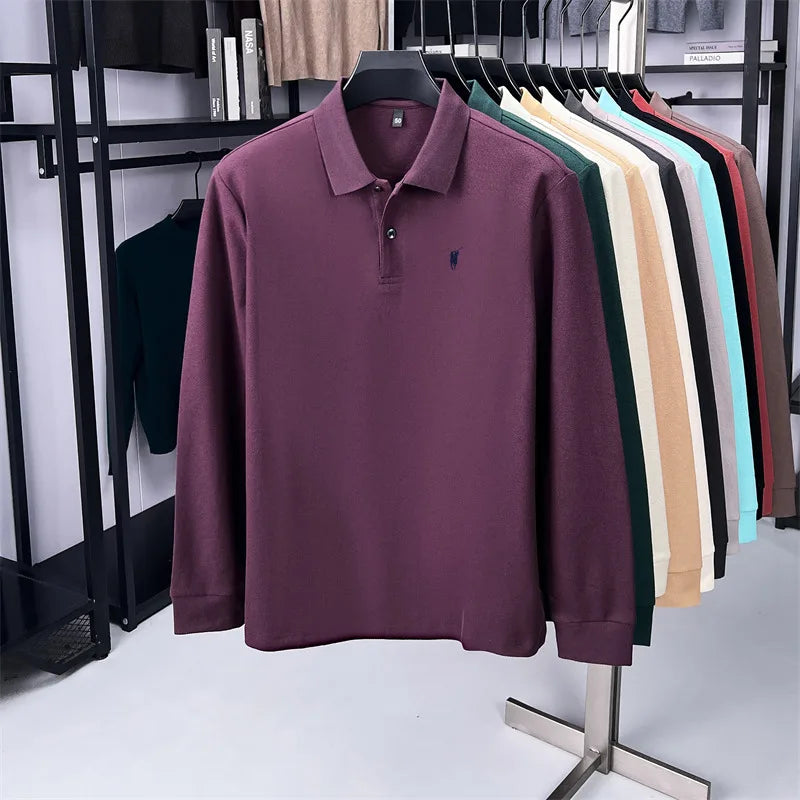 100% Pure Cotton Long Sleeved Men's Polo Shirt Hot Selling Brand Autumn Season Exquisite Pony Embroidery Breathable Top T-shirt
