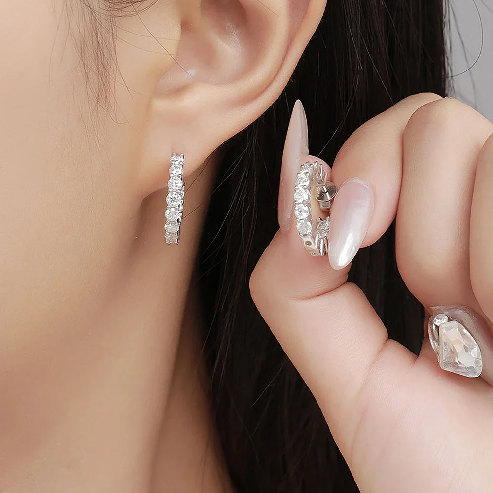 0.1carat All Moissanite Hoop Earrings D Color Sparkling Diamond Earring for Women 925 Sterling Silver Studs Fine Jewelry