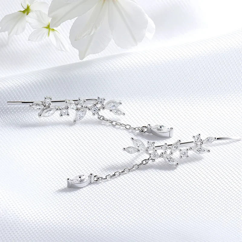 Tassel Flowers All Moissanite Drop Earrings for Women Pass Diamond Test Dainty Bridal Jewelry 100% Real Sterling Silver