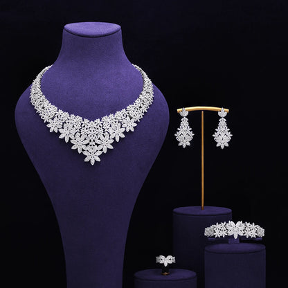 Bridal Zirconia Full Jewelry Set for Ladies Party Luxury Dubai Nigeria CZ Crystal Wedding Necklace Set