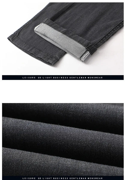 2026 New Men's Summer Jeans Thin Loose Stretch Large Size Ice Silk Straight Pants Elite Business Casual Pants Smoke Gray Blue