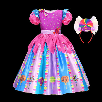 Purim 2026 Girls Disguise Candy Dress Children Colorful Dress Carnival Birthday Party Gift for Girls Lollipop Cosplay Costume