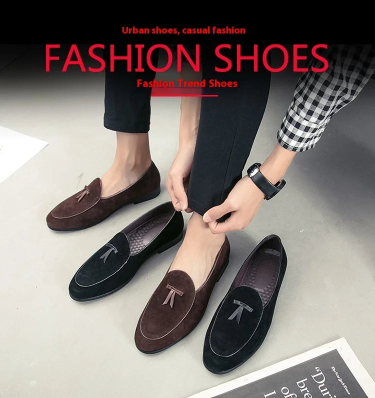 Loafers men Korean version of the trend British fringe men's shoes suede sanded bean shoes a slip-on small leather shoes