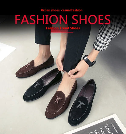 Loafers men Korean version of the trend British fringe men's shoes suede sanded bean shoes a slip-on small leather shoes