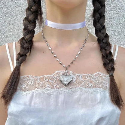 Gothic Black Peach Heart Star Pendant Necklace For Women Men Sliver Color Love Short Choker Punk Y2K Charms Jewelry Accessories