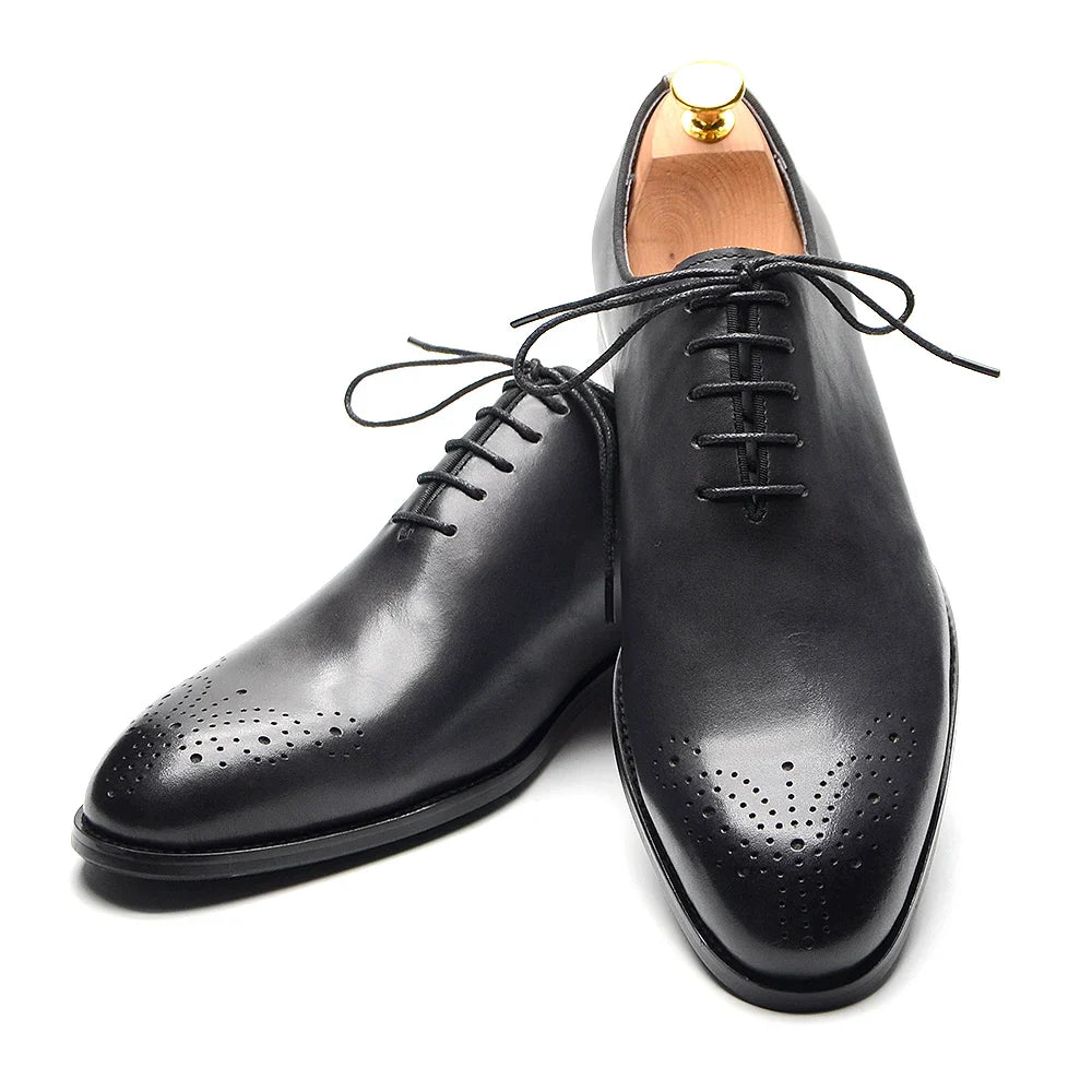 Luxury Classic Mens Oxford Dress Shoes Whole Cut Genuine Leather Handmade Lace-up Formal Shoe for Men Wedding Business Office
