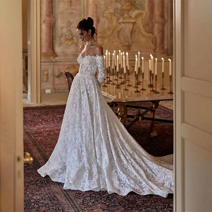 Modern Sweetheart A-Line Wedding Dress Long Sleeve Bridal Gown Customizable Evening Dress فساتين سهره فخمه 2026