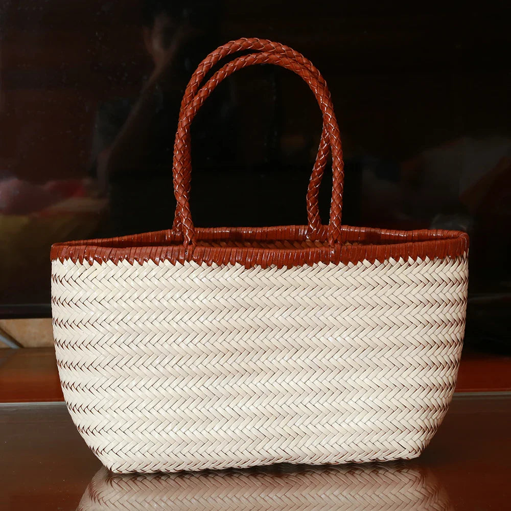 Handbags Women's Genuine Leather Shoulder Bag Weaving Casual Shopping Bag Vintage Big Tote Purse Cowhide Cross Hand Bags Lady