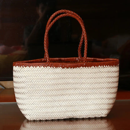Handbags Women's Genuine Leather Shoulder Bag Weaving Casual Shopping Bag Vintage Big Tote Purse Cowhide Cross Hand Bags Lady