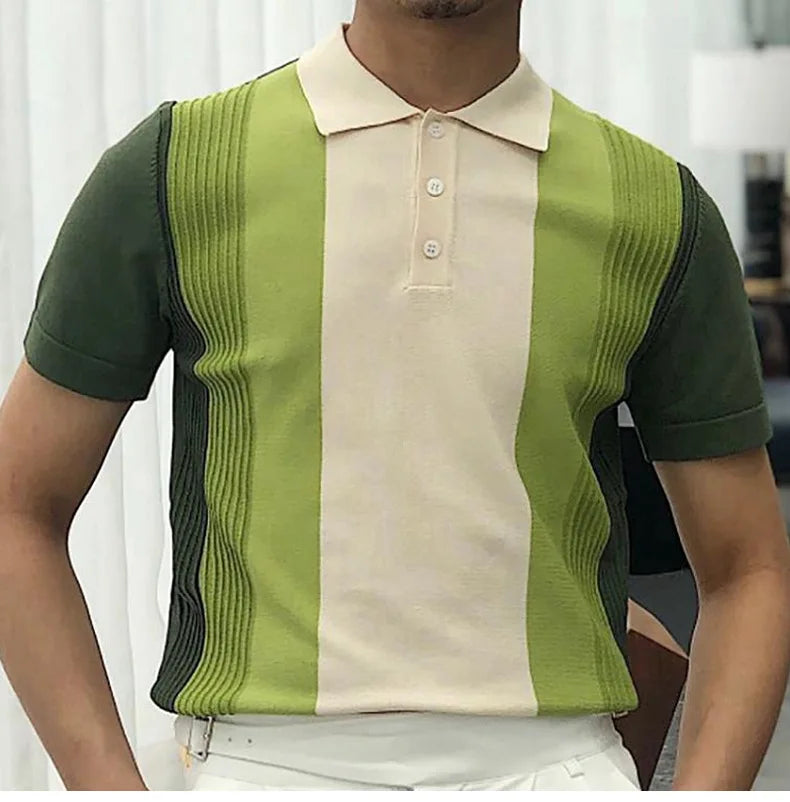 Summer Men's Clothing Luxury Knit Short Sleeve Polo Shirt Retro Button-down Patchwork Popular Fashion Business Leisure Knitwear