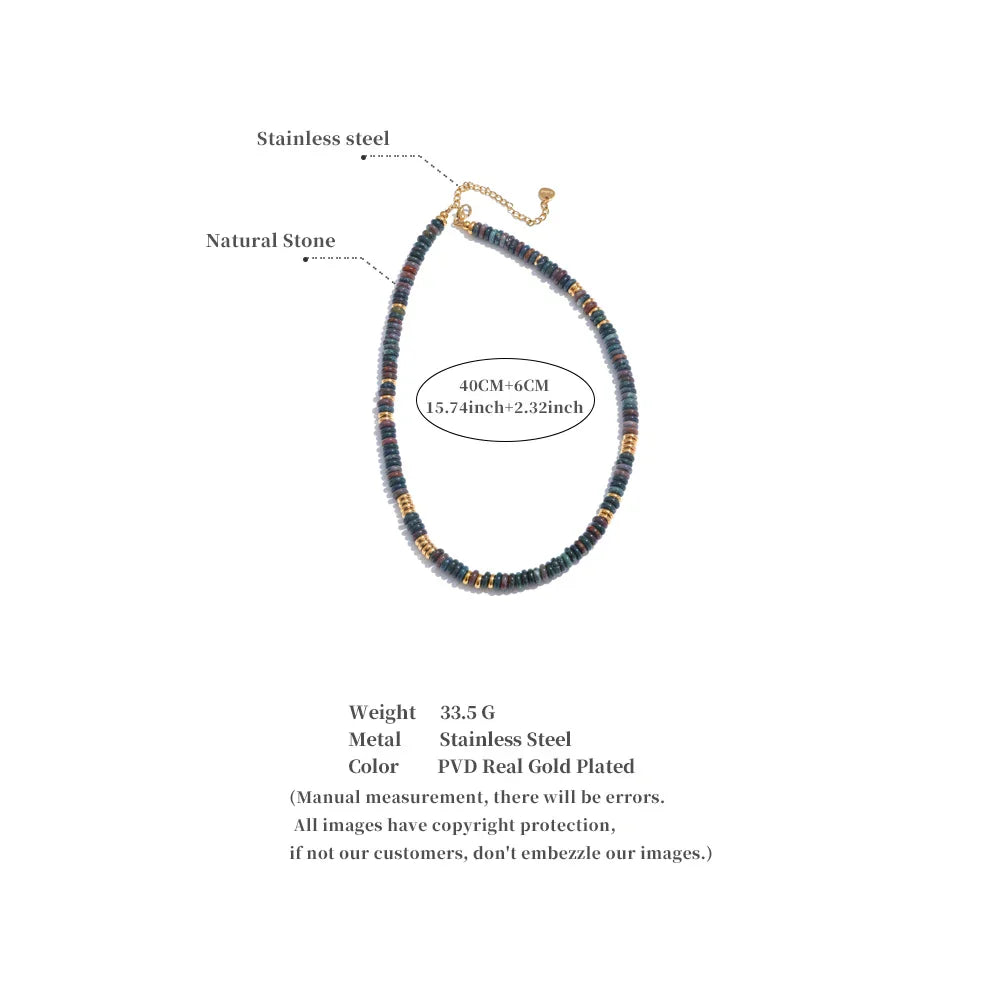Colorful Natural Stone Beads Handmade Chain Y2K Fashion Necklace for Women Stainless Steel Waterproof Collar Jewelry Gift