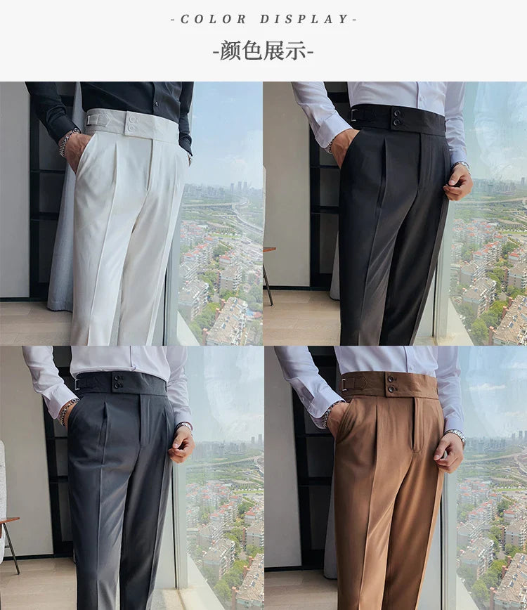 Men British Style Suits Pants New Male Solid High Waist Trousers High Quality Men Formal Slim Fit Business Casual Suit Pants