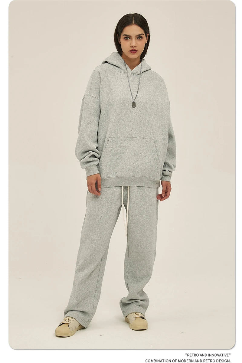 Thick 350gsm Fleece Hooded Hoodies For Men Unisex Winter Oversized Loose Basic Solid Sweatshirts Pullovers Coats HY0631
