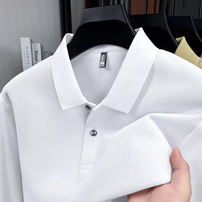 100%pure cotton autumn winter men's high-end designer fashionable long sleeved boutique button casual comfortable polo shirt top